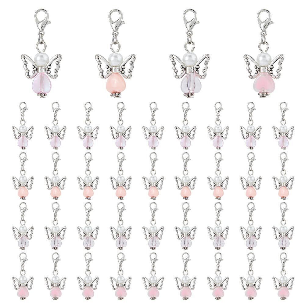 9118 40Pcs 4 Styles Angel Wing Charms Guardian Angel Charms Pink Fairy